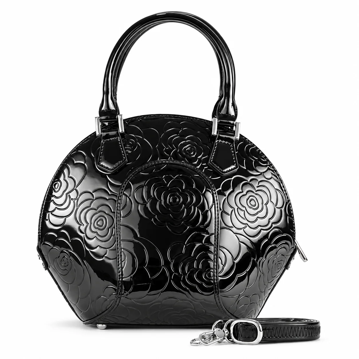 Svetlana Black Embossed Floral Calfskin Handbag B1-9274BLK