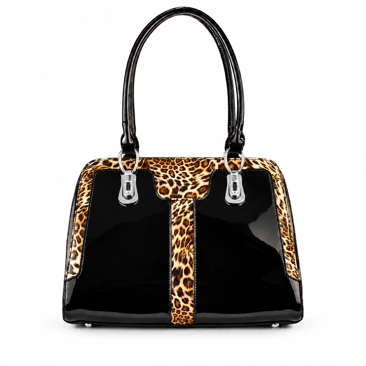 Diana Black Leopard Print Calfskin Handbag front view