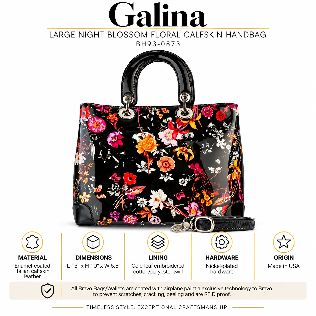 Galina Large Night Blossom Floral Calfskin Handbag BH93-0873