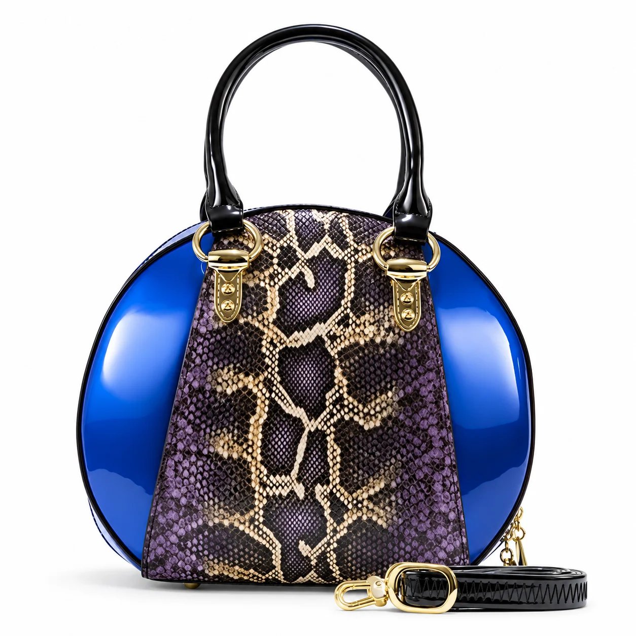 Svetlana Blue Python-Print Calfskin Handbag B15-0293BLU front view