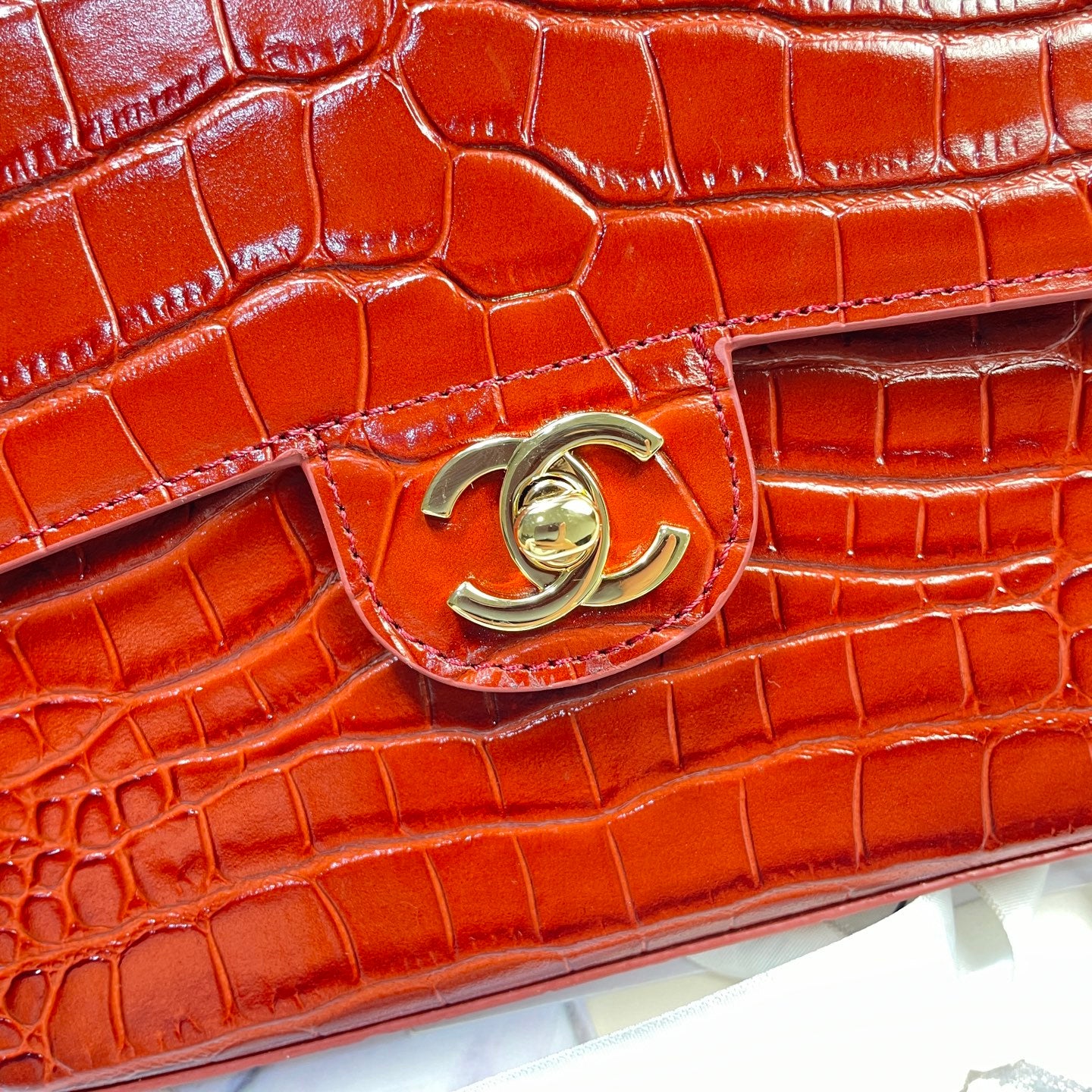 Chanel Large Crocodile-Embossed Clutch in Red