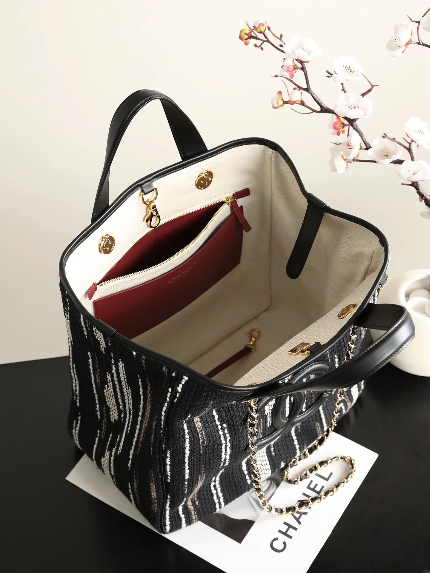 Chanel Small Shopping Bag – Black, White & Gray | Pre-Owned Authentic