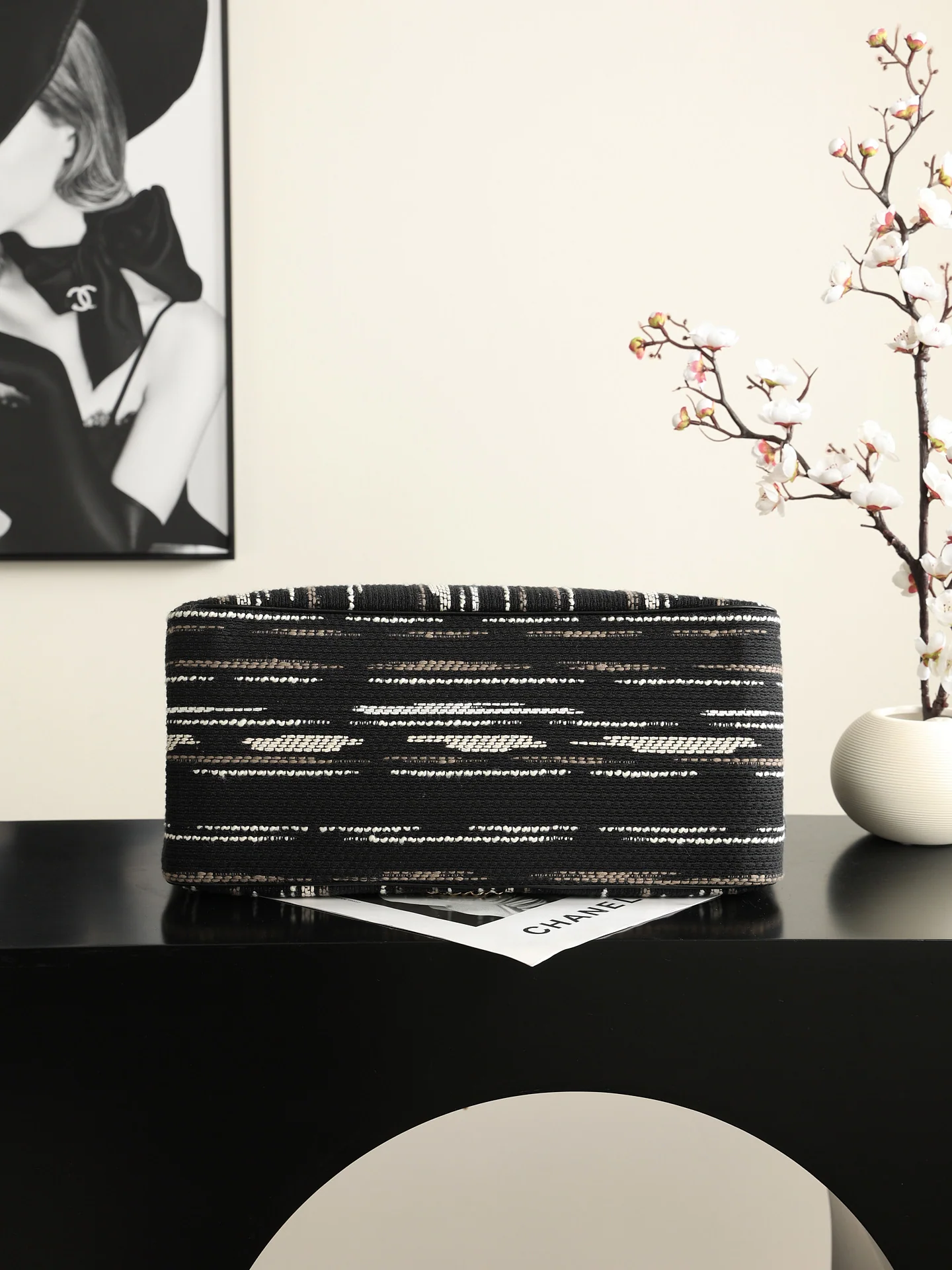 Chanel Large Shopping Bag – Black, White & Gray bottom view