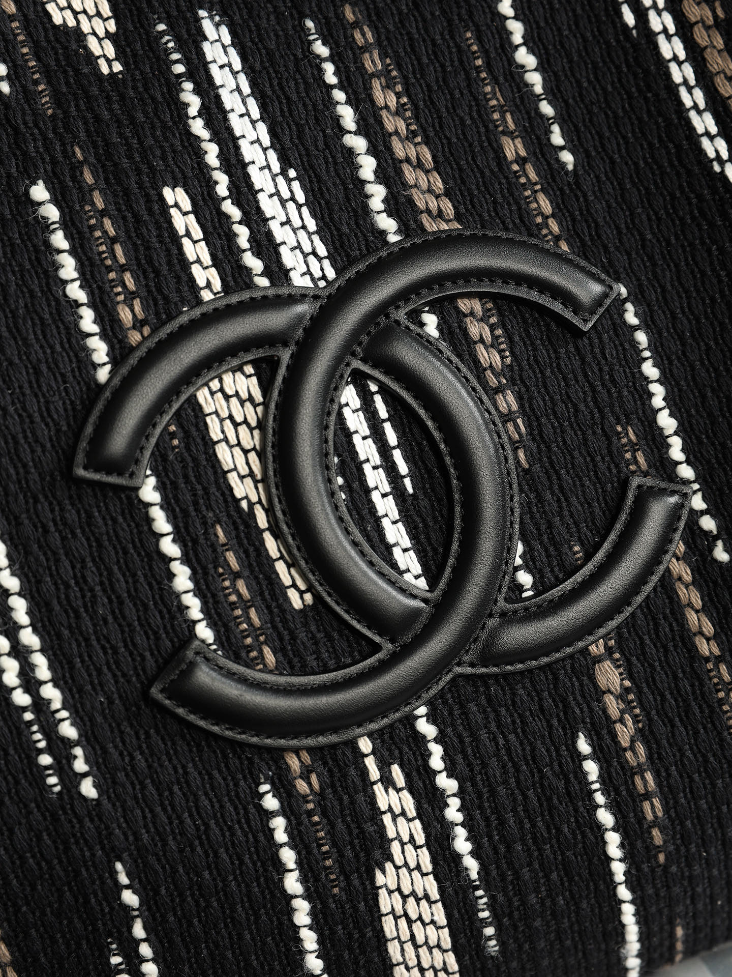 Chanel Large Shopping Bag – Black, White & Gray Double C logo detail