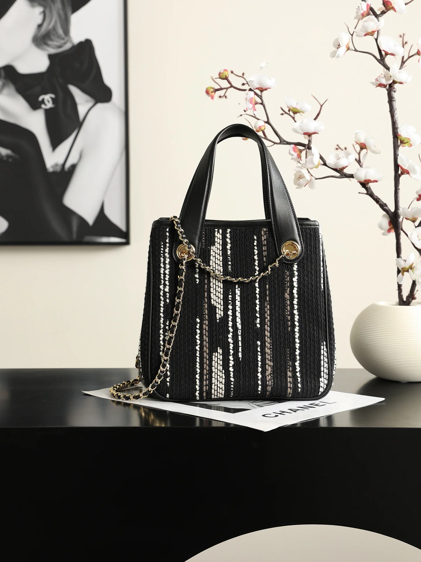 Chanel Mini Shopping Bag – Black, White & Gray | Pre-Owned Authentic