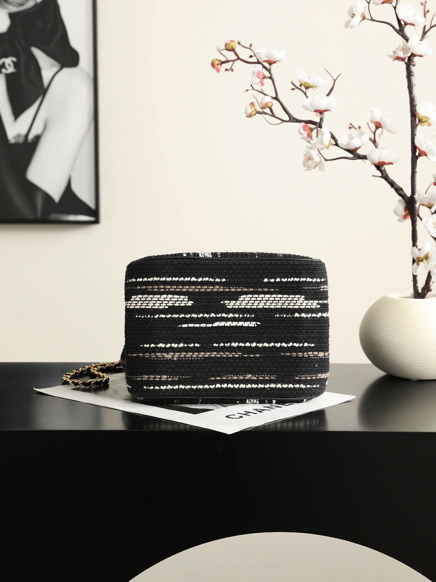 Chanel Mini Shopping Bag – Black, White & Gray | Pre-Owned Authentic