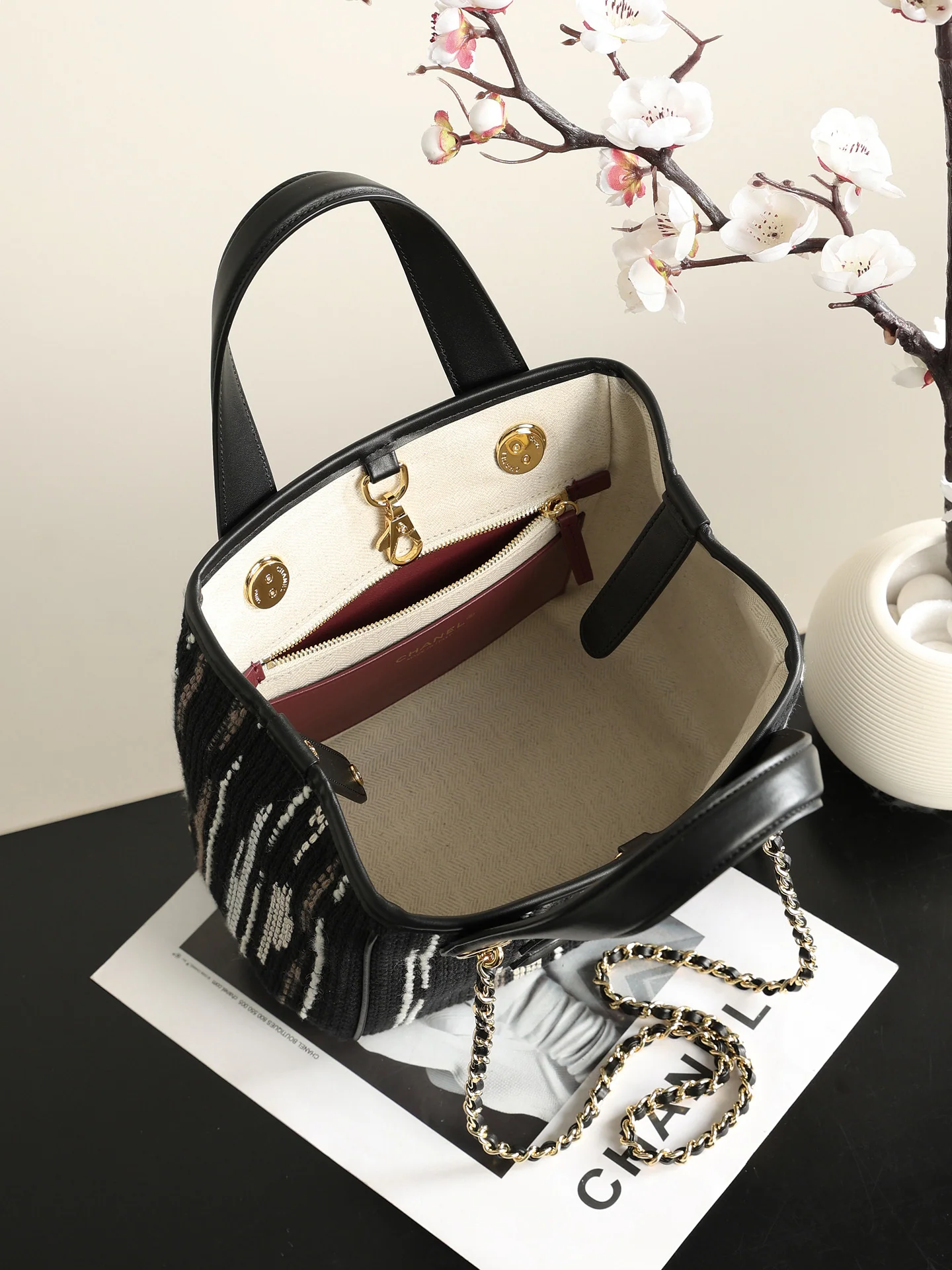 Chanel Mini Shopping Bag – Black, White & Gray | Pre-Owned Authentic