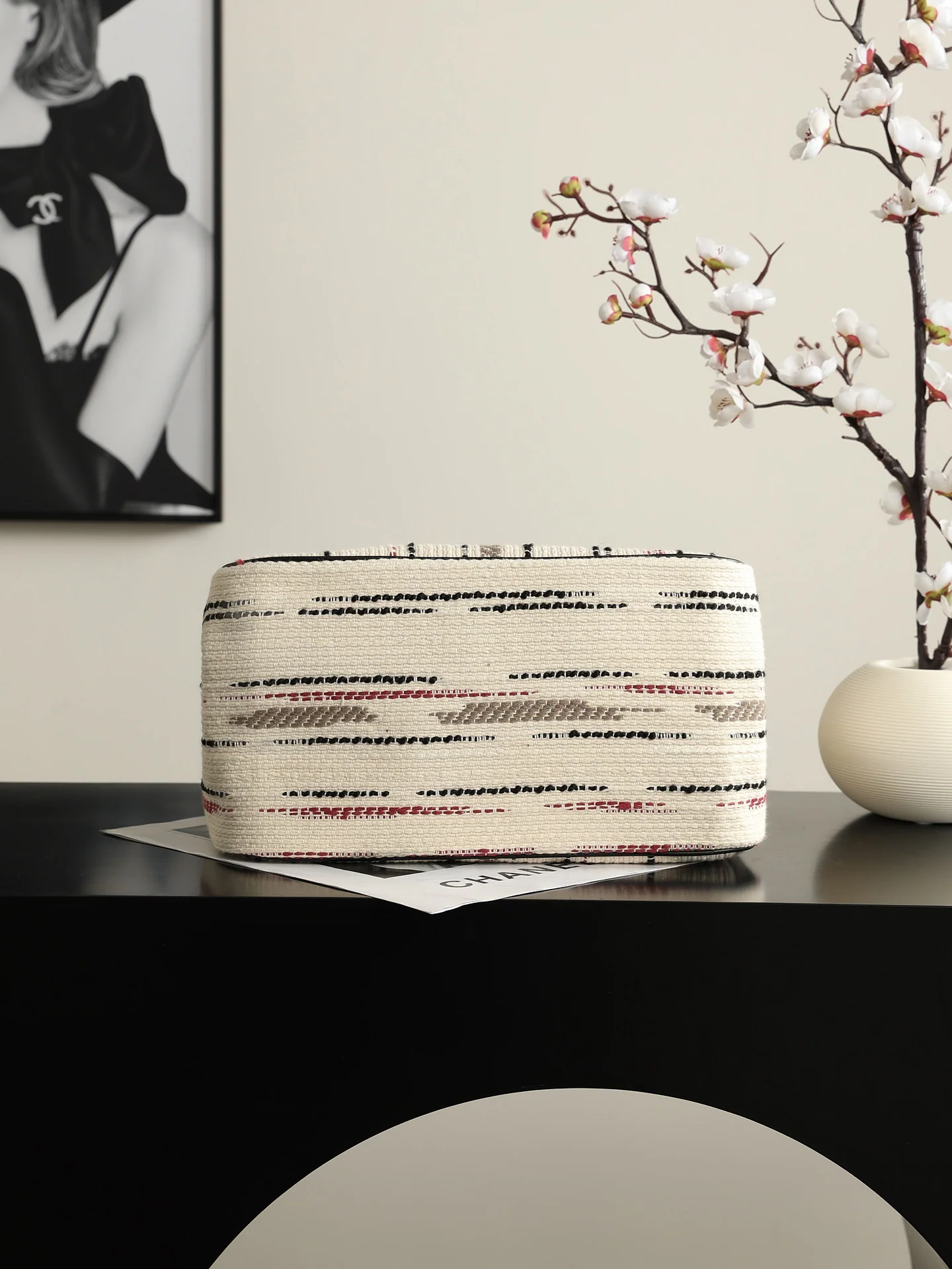 Chanel Small Shopping Bag – Ecru, Black, Beige, & Red  bottom view