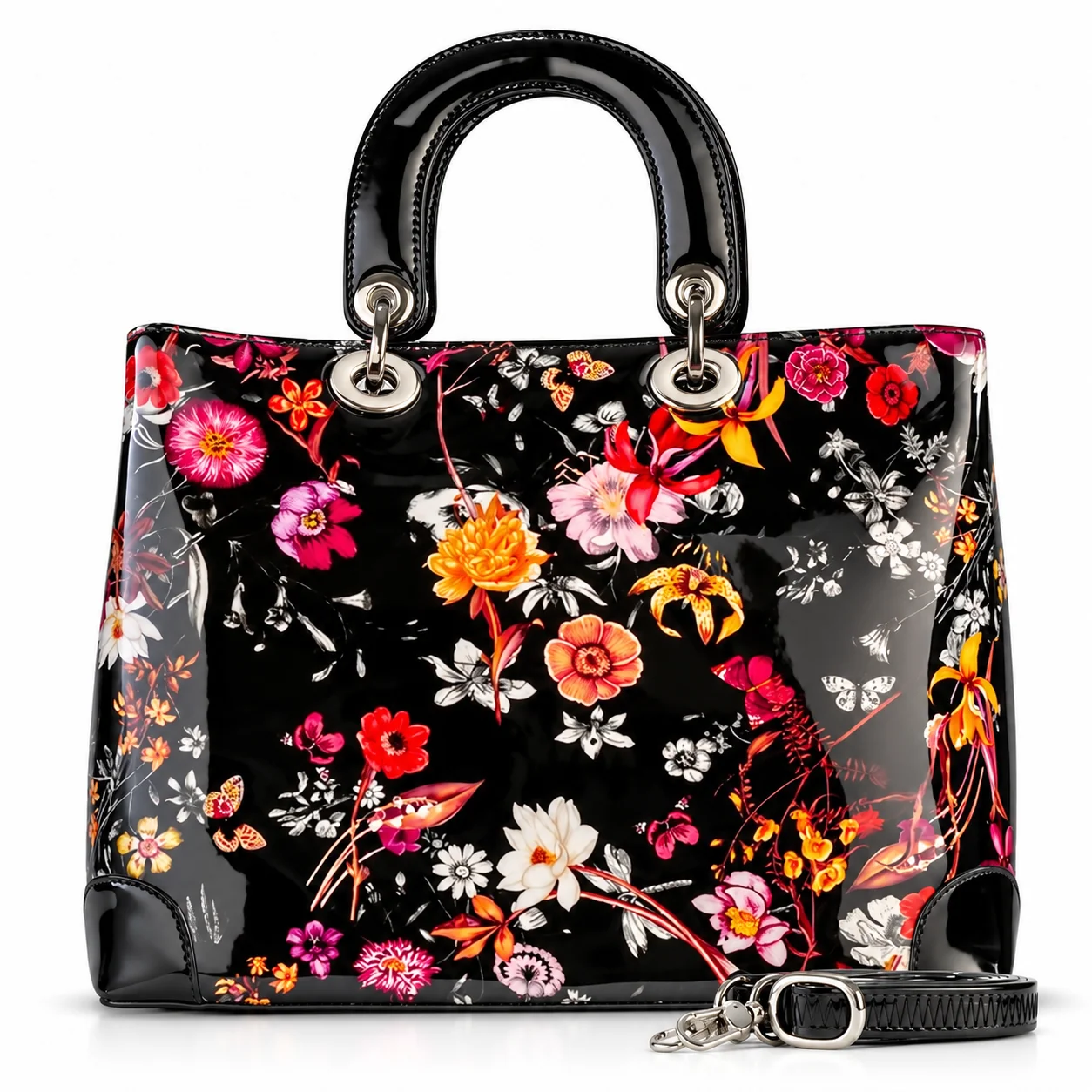 Galina Large Night Blossom Floral Calfskin Handbag BH93-0873 front view