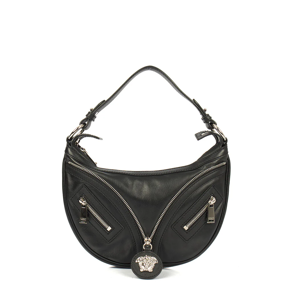 Picture of Versace Shoulder Bag Biker Hobo in Black, Leather