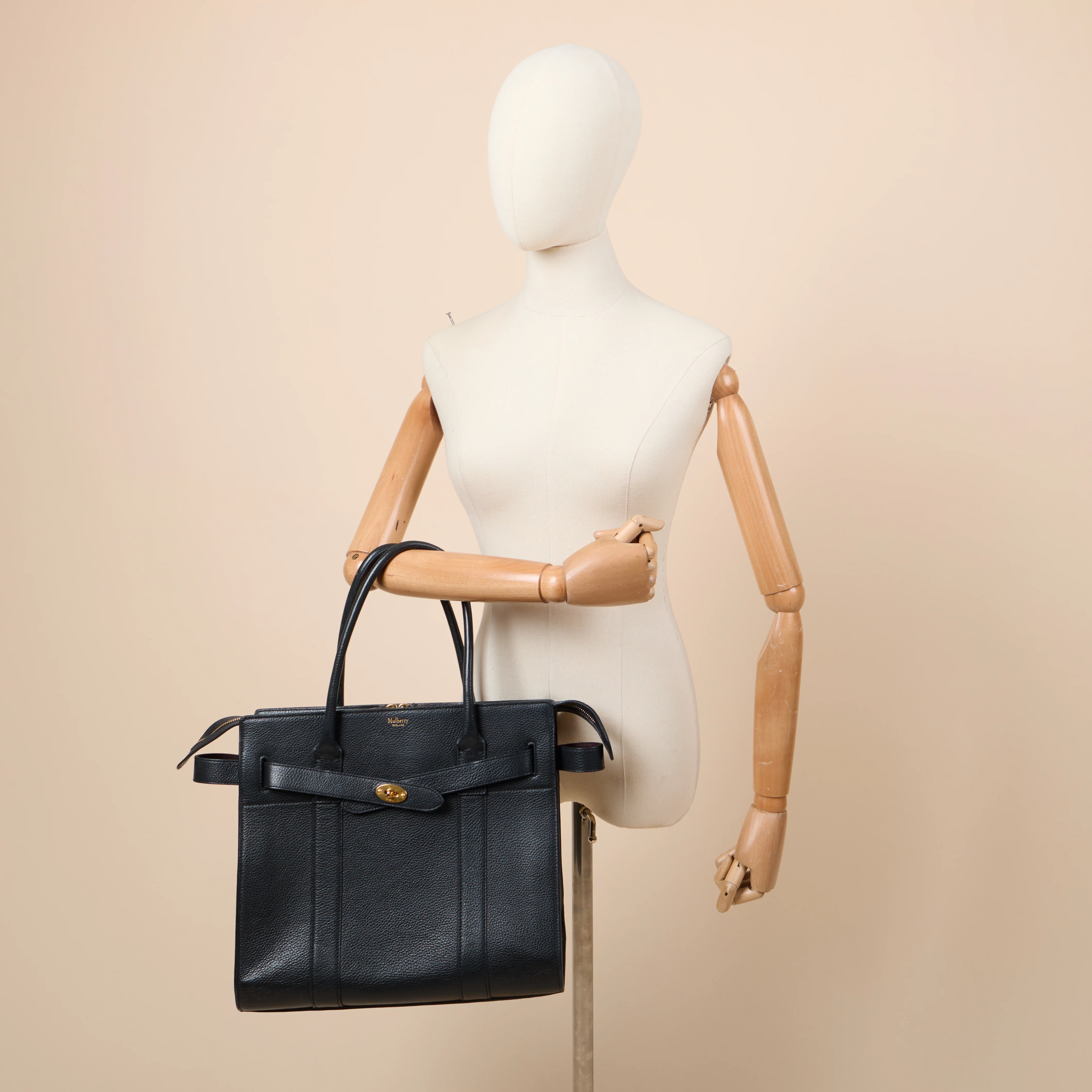 Mulberry Tote Zipped Bayswater in Black, Calfskin Leather
