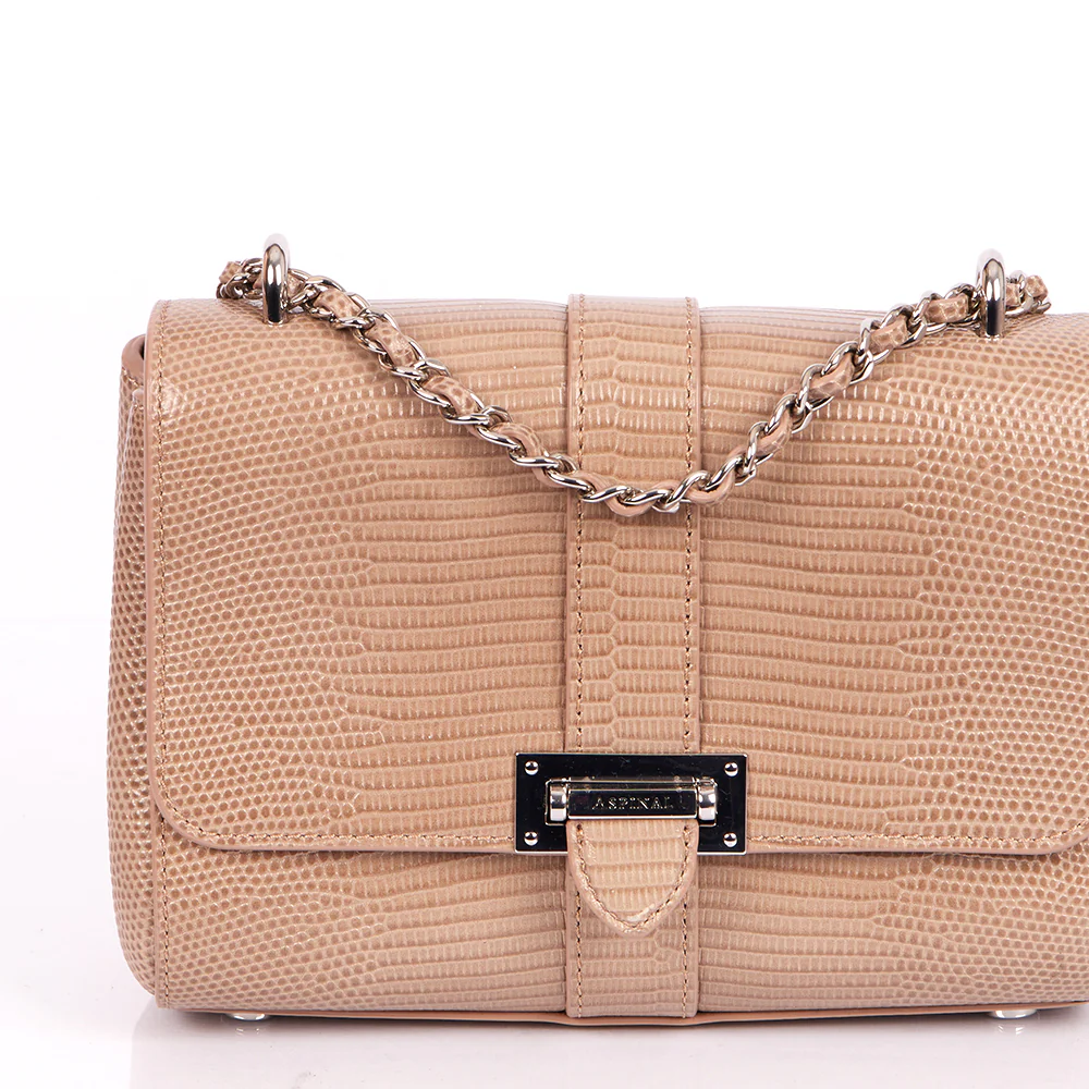 Picture of Aspinal of London Shoulder Bag Lottie in Neutral, Exotic Effect Leather