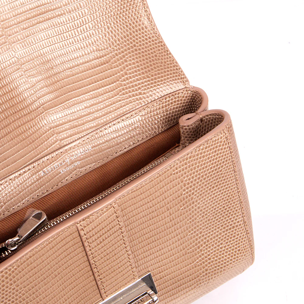 Picture of Aspinal of London Shoulder Bag Lottie in Neutral, Exotic Effect Leather