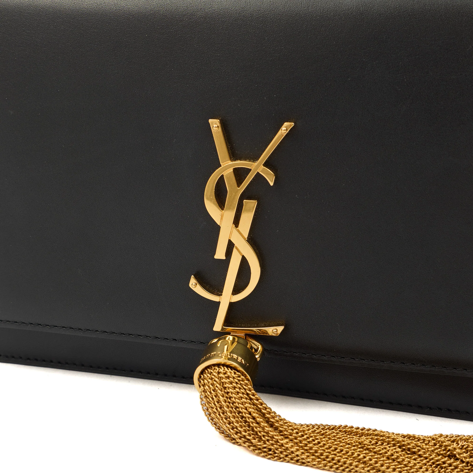 Picture of Saint Laurent Cross Body Kate Tassel Chain Wallet in Black, Leather