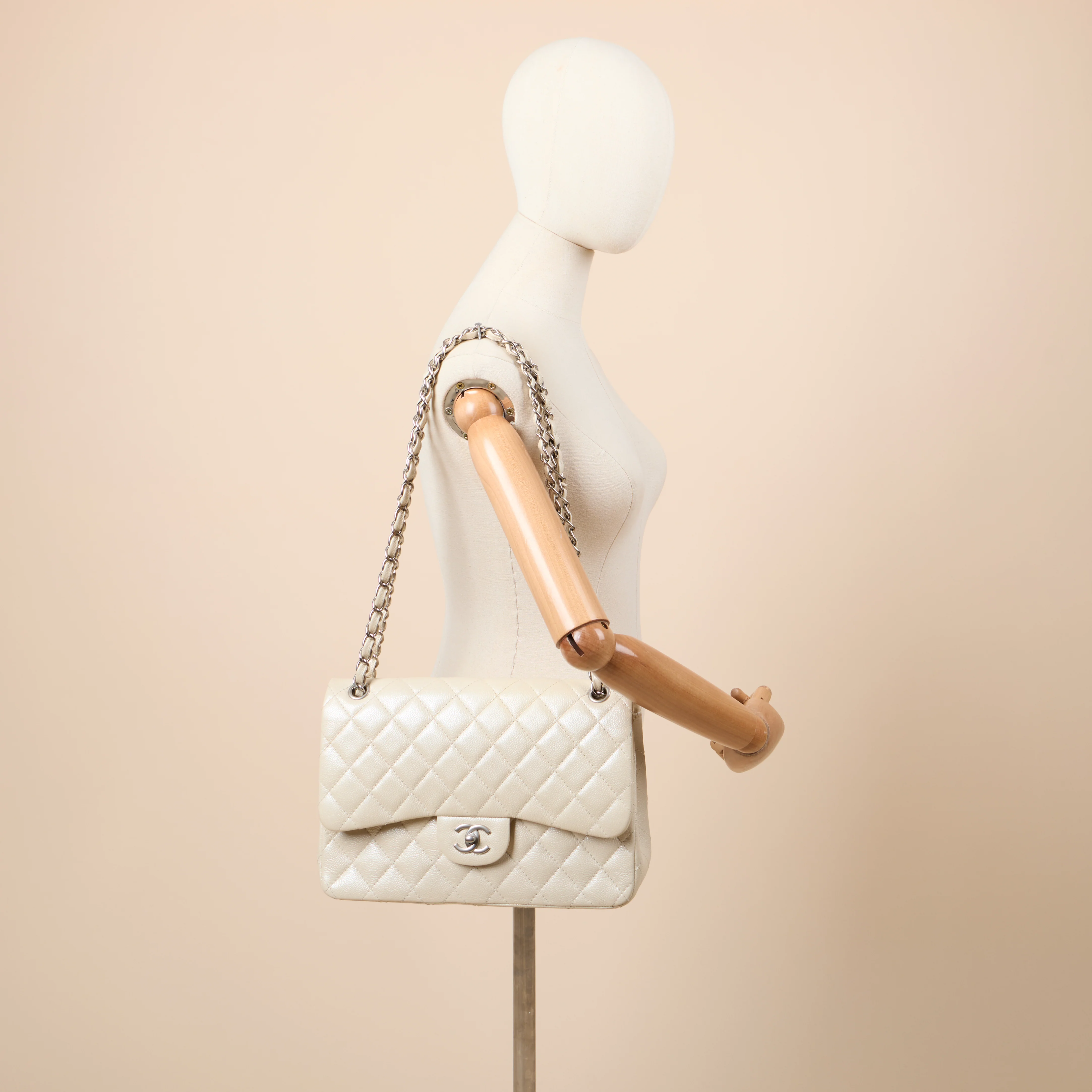 Chanel Classic Double Flap - Large in Champagne, Caviar Leather