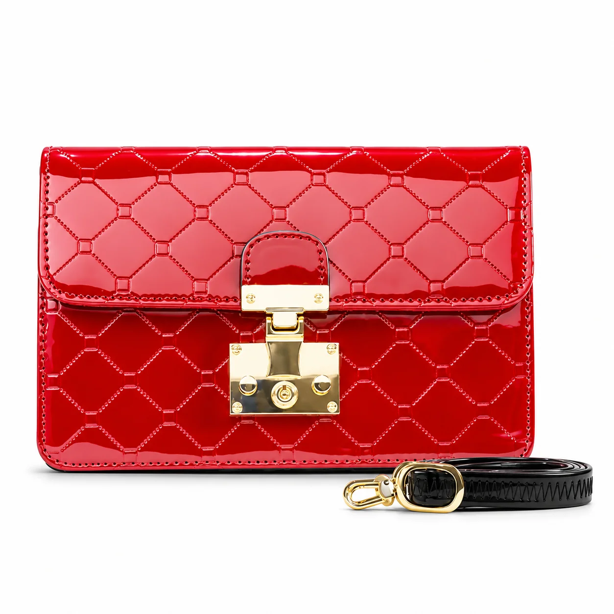 Julia Red Enamel Calfskin Crossbody Clutch B70-1779RED front view