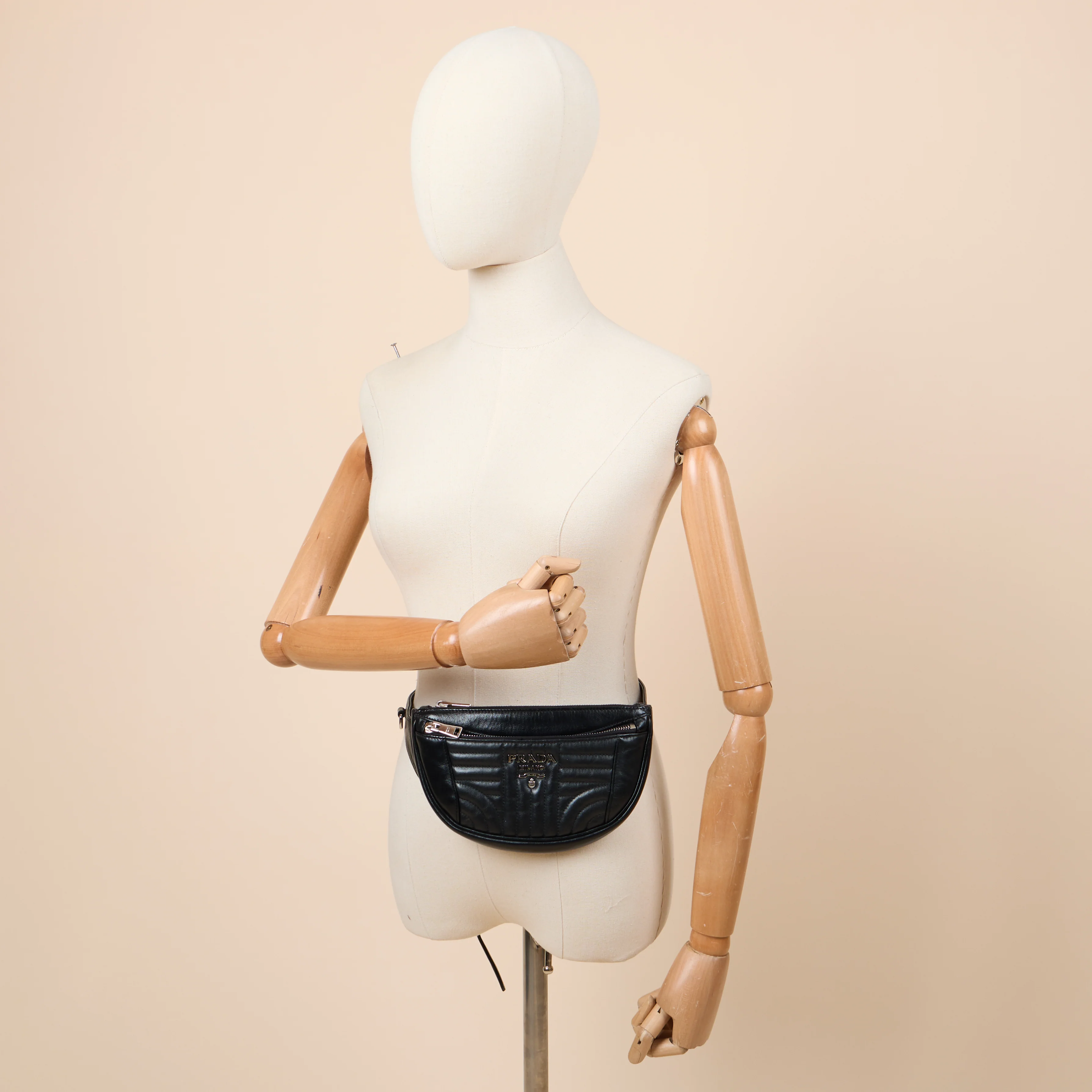Prada Cross Body Belt Bag in Black, Leather