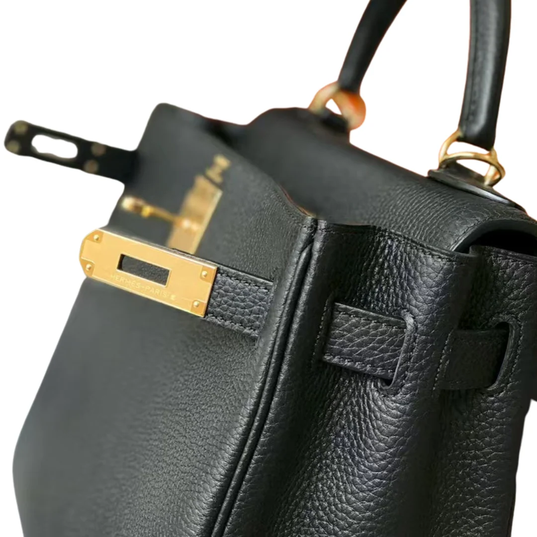 Hermès Kelly 25 Black embossed calfskin leather side view