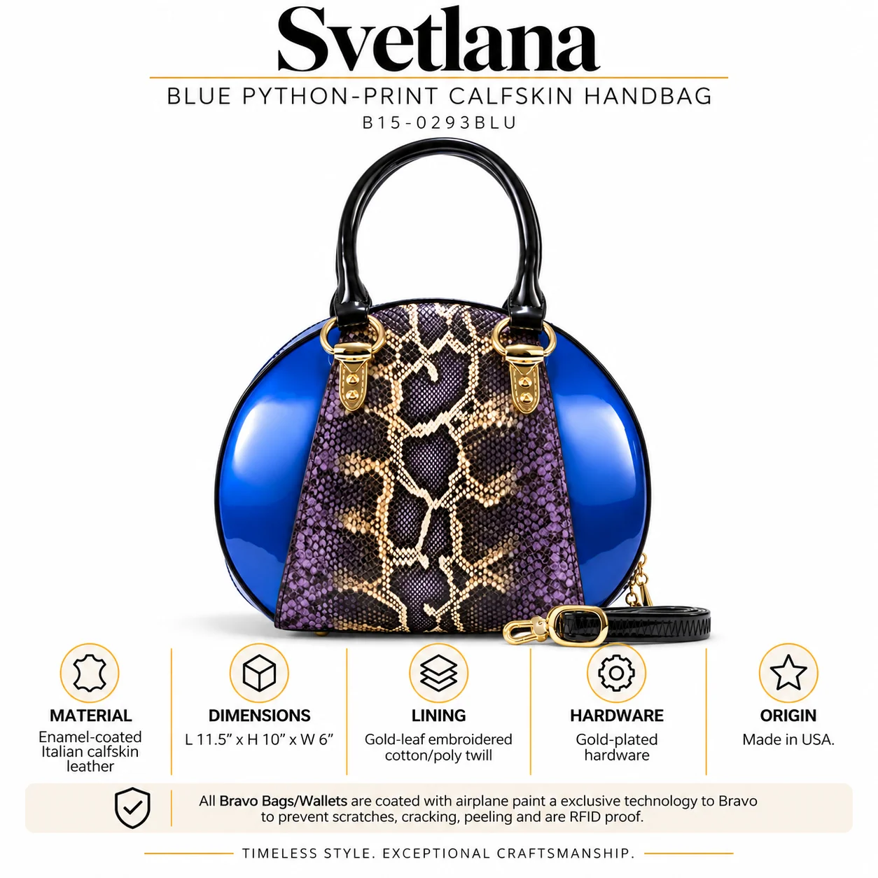 Svetlana Blue Python-Print Calfskin Handbag B15-0293BLU