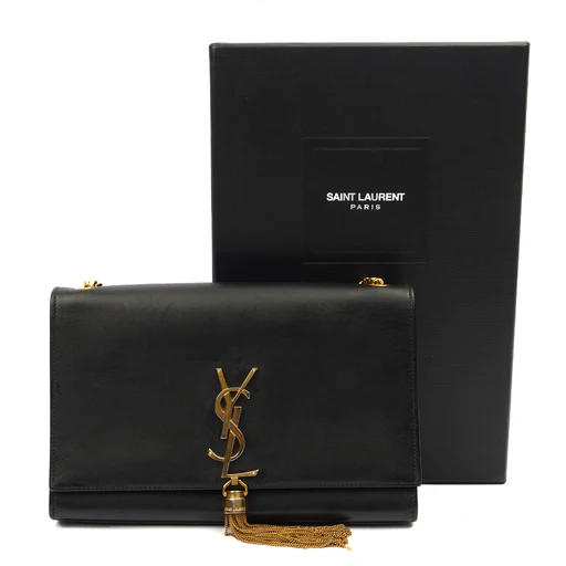 Picture of Saint Laurent Cross Body Kate Medium Tassle in Black, Calfskin Leather