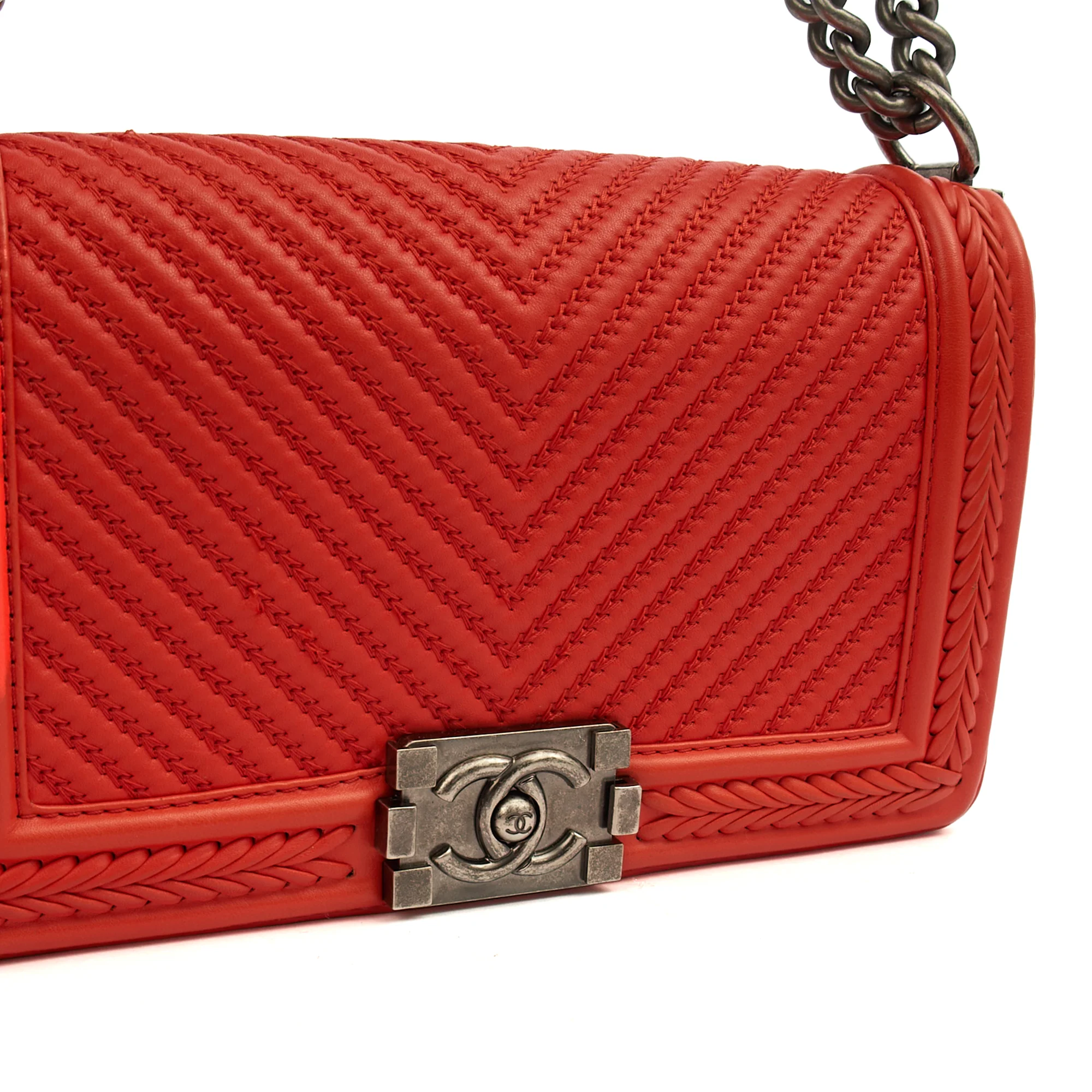 Picture of Chanel Cross Body Boy - Medium in Red, Calfskin Leather
