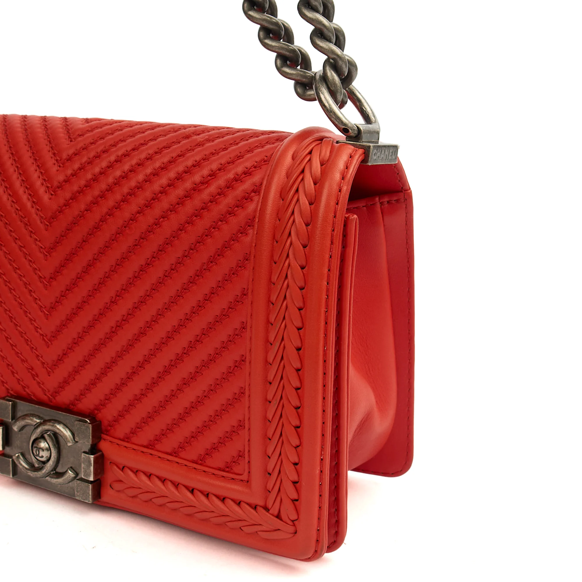 Picture of Chanel Cross Body Boy - Medium in Red, Calfskin Leather