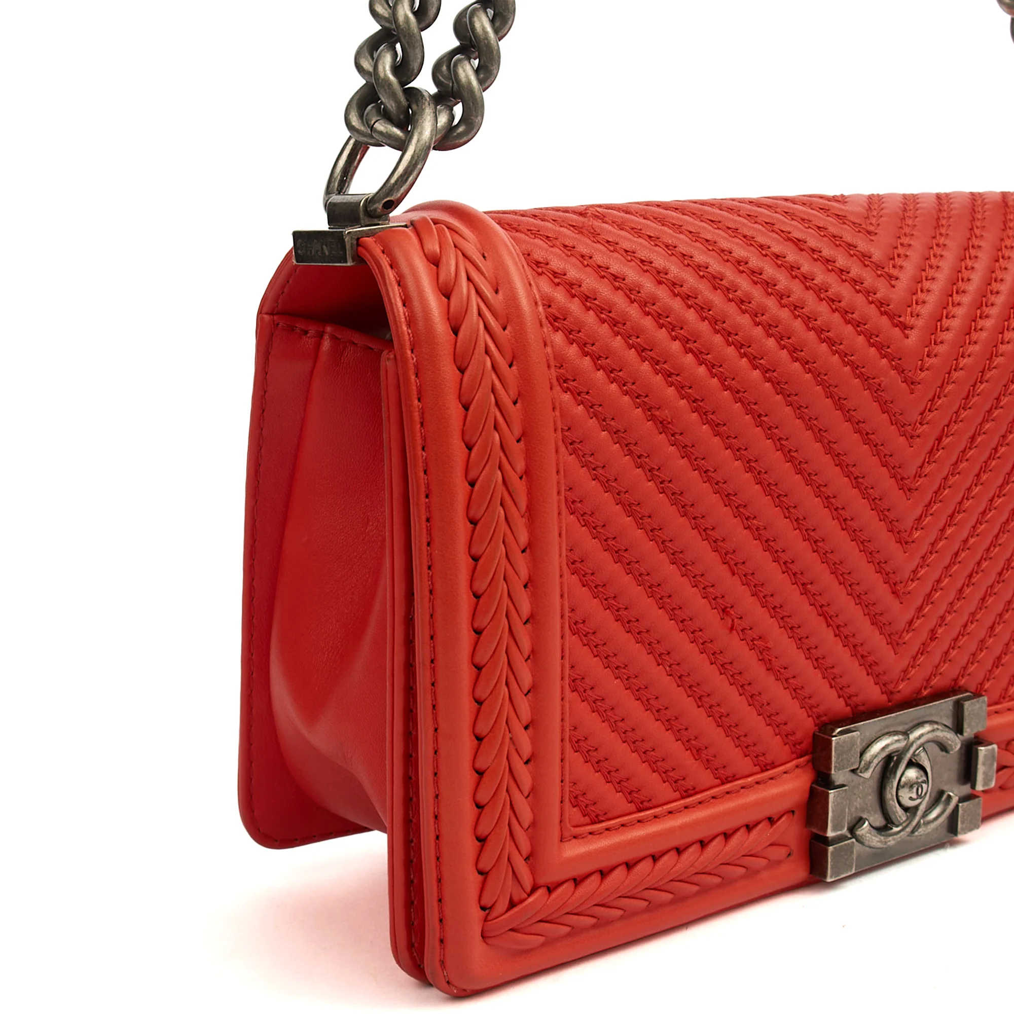 Picture of Chanel Cross Body Boy - Medium in Red, Calfskin Leather