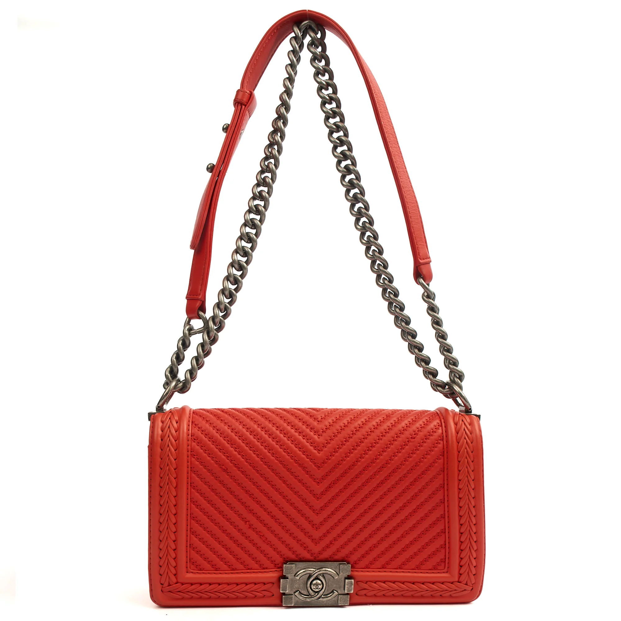 Picture of Chanel Cross Body Boy - Medium in Red, Calfskin Leather