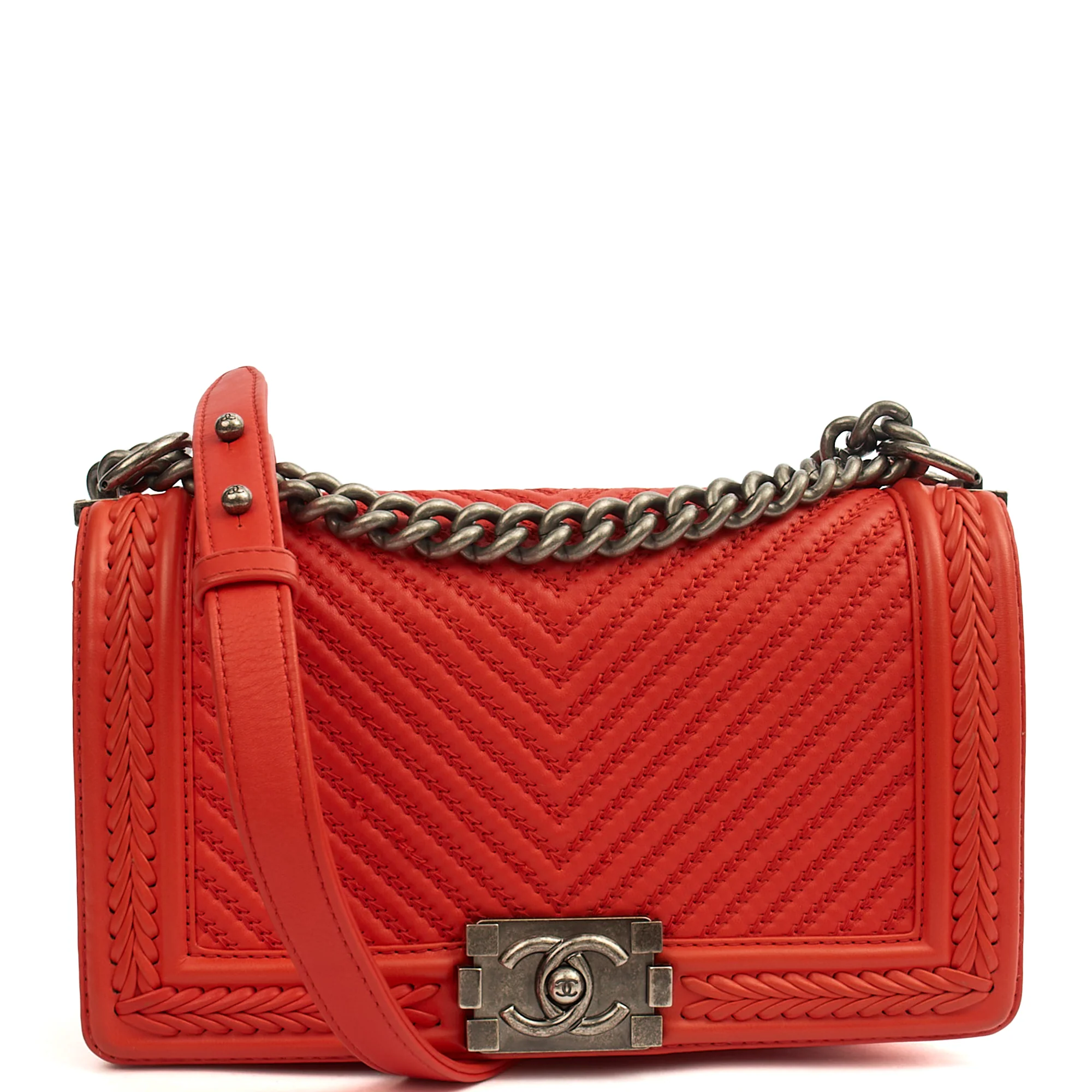 Picture of Chanel Cross Body Boy - Medium in Red, Calfskin Leather