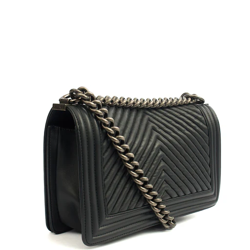 Picture of Chanel Cross Body Chevron Boy in Grey, Leather