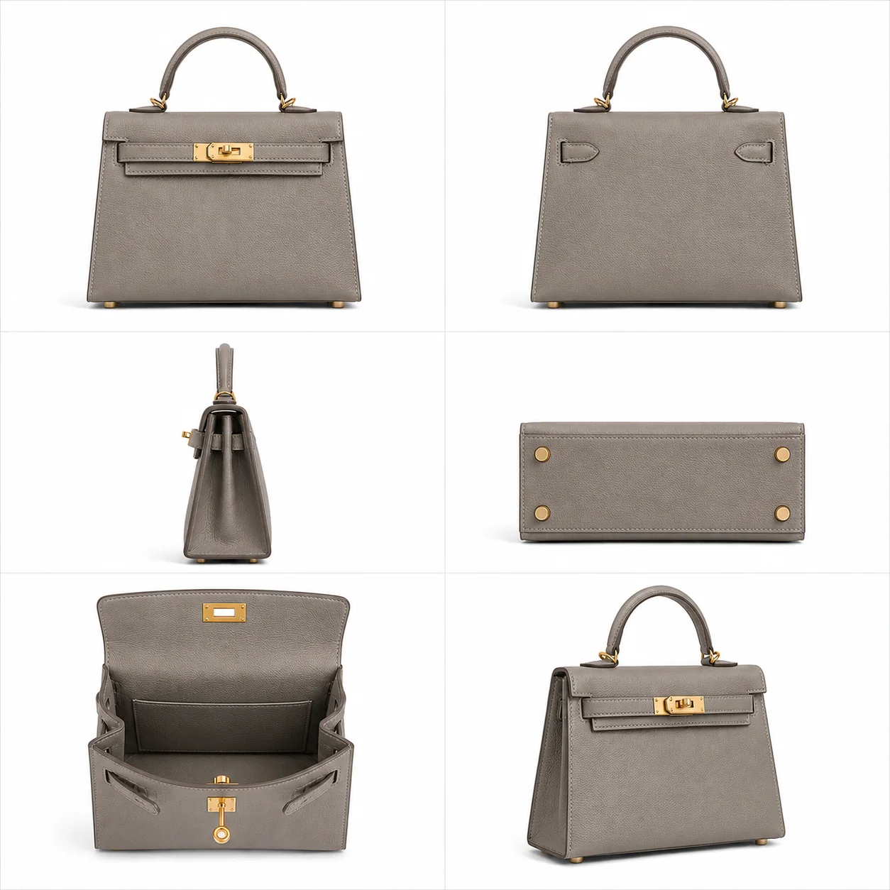 Hermes Mini Kelly 20 Elephant Grey  collage details