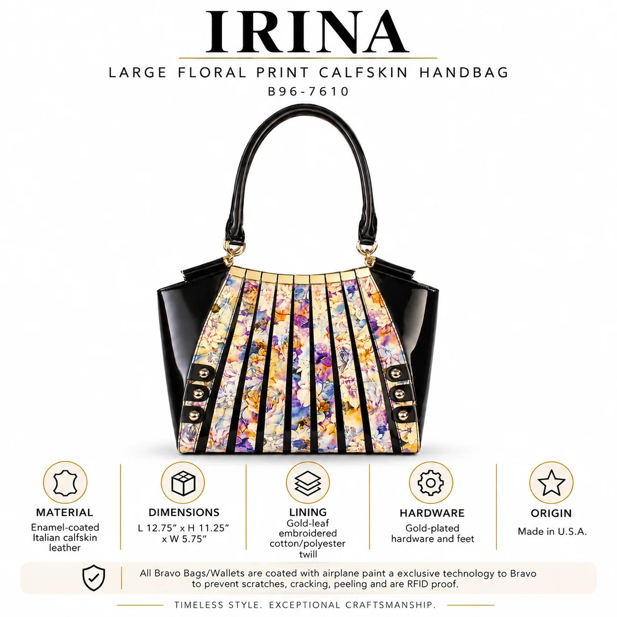 Irina Signature Series II Large Floral Print Calfskin Handbag B96-7610