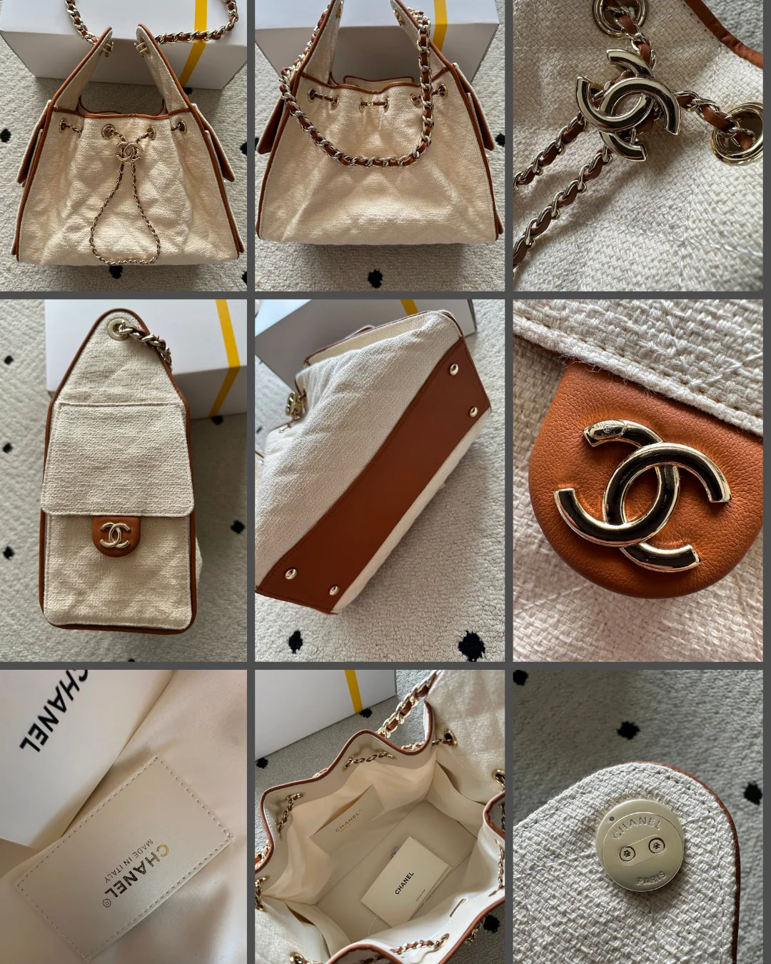 Chanel 25 Small Hobo in Cream with Brown Trim