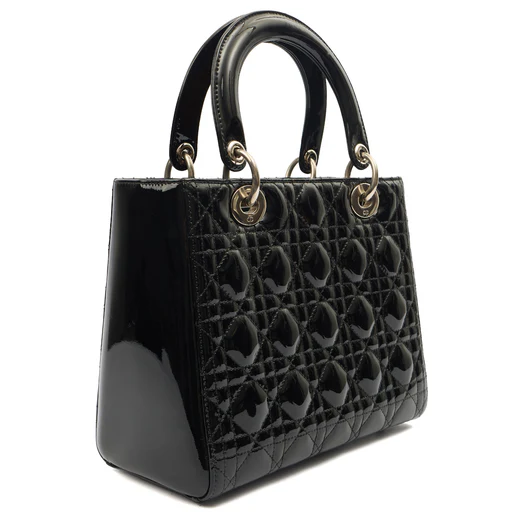 Picture of Christian Dior Top Handle Lady Dior - Medium in Black, Patent Leather