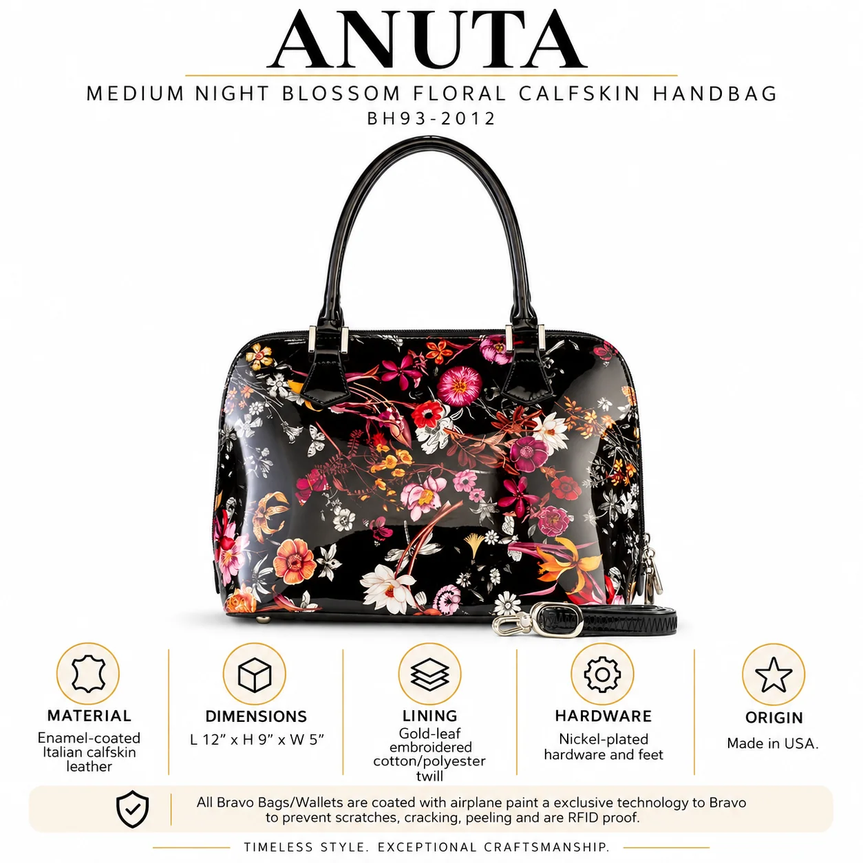 Anuta Medium Night Blossom Floral Calfskin Handbag BH93-2012