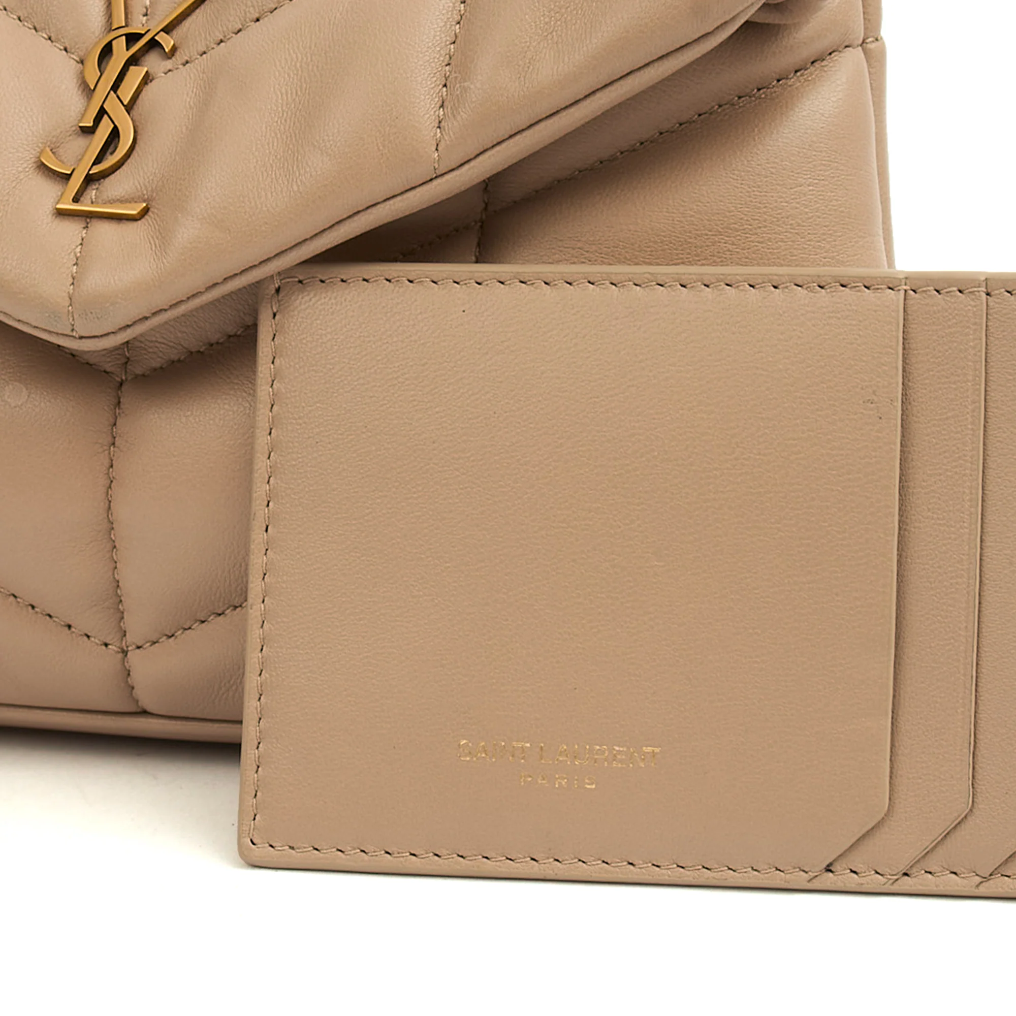 Picture of Saint Laurent Cosmetic Bag Puffer Pouch - Small in Neutral, Leather