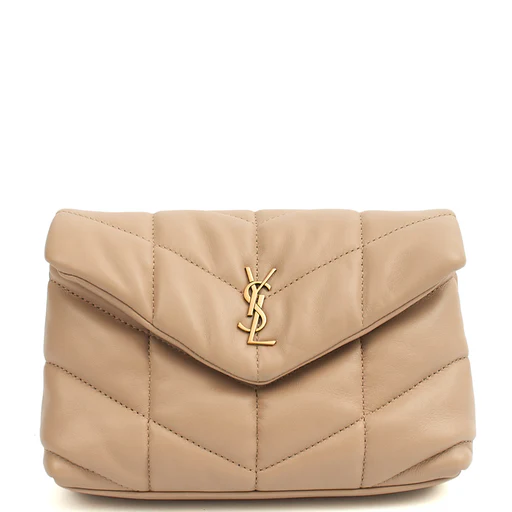 Picture of Saint Laurent Cosmetic Bag Puffer Pouch - Small in Neutral, Leather