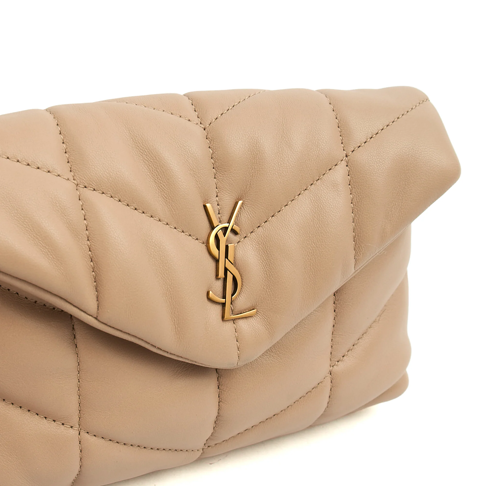 Picture of Saint Laurent Cosmetic Bag Puffer Pouch - Small in Neutral, Leather
