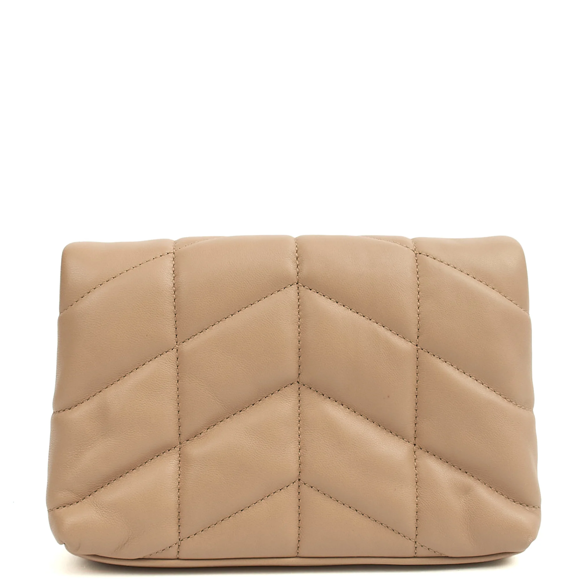 Picture of Saint Laurent Cosmetic Bag Puffer Pouch - Small in Neutral, Leather