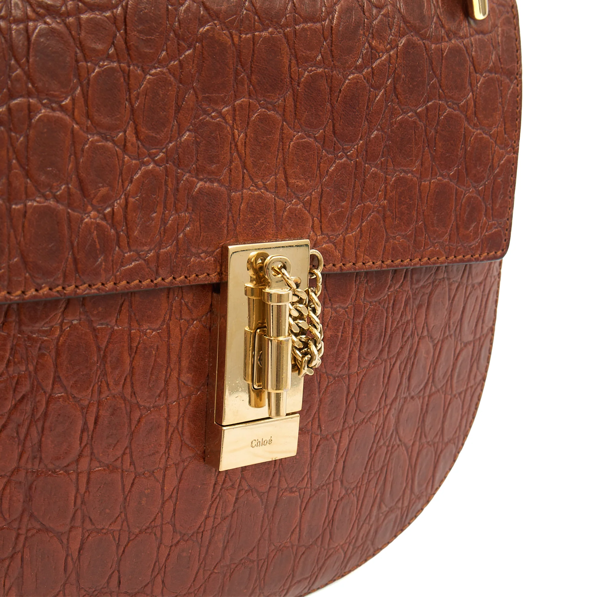 Picture of Chloe Cross Body Drew Small Shoulder Bag in Brown, Embossed Croco Calfskin