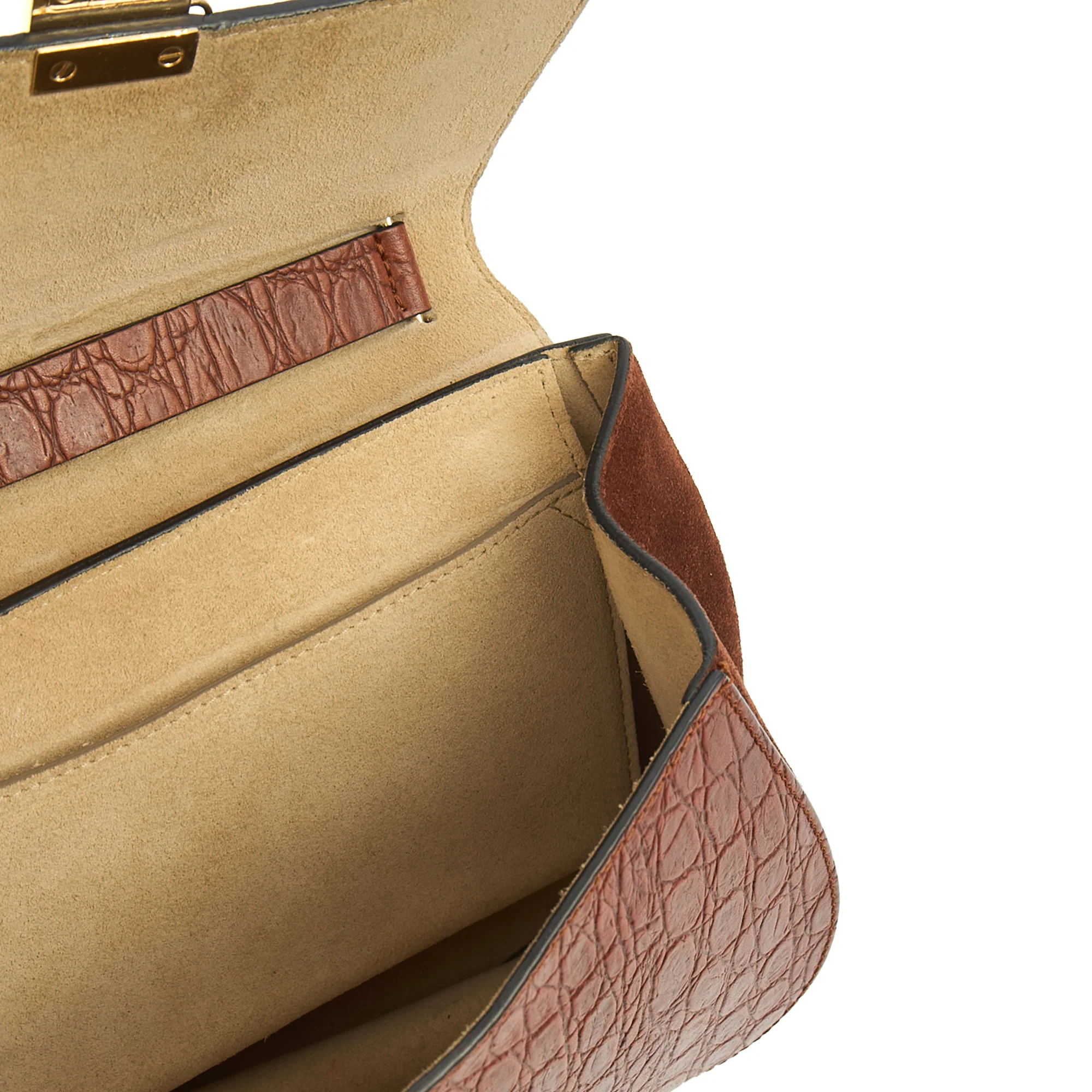 Picture of Chloe Cross Body Drew Small Shoulder Bag in Brown, Embossed Croco Calfskin