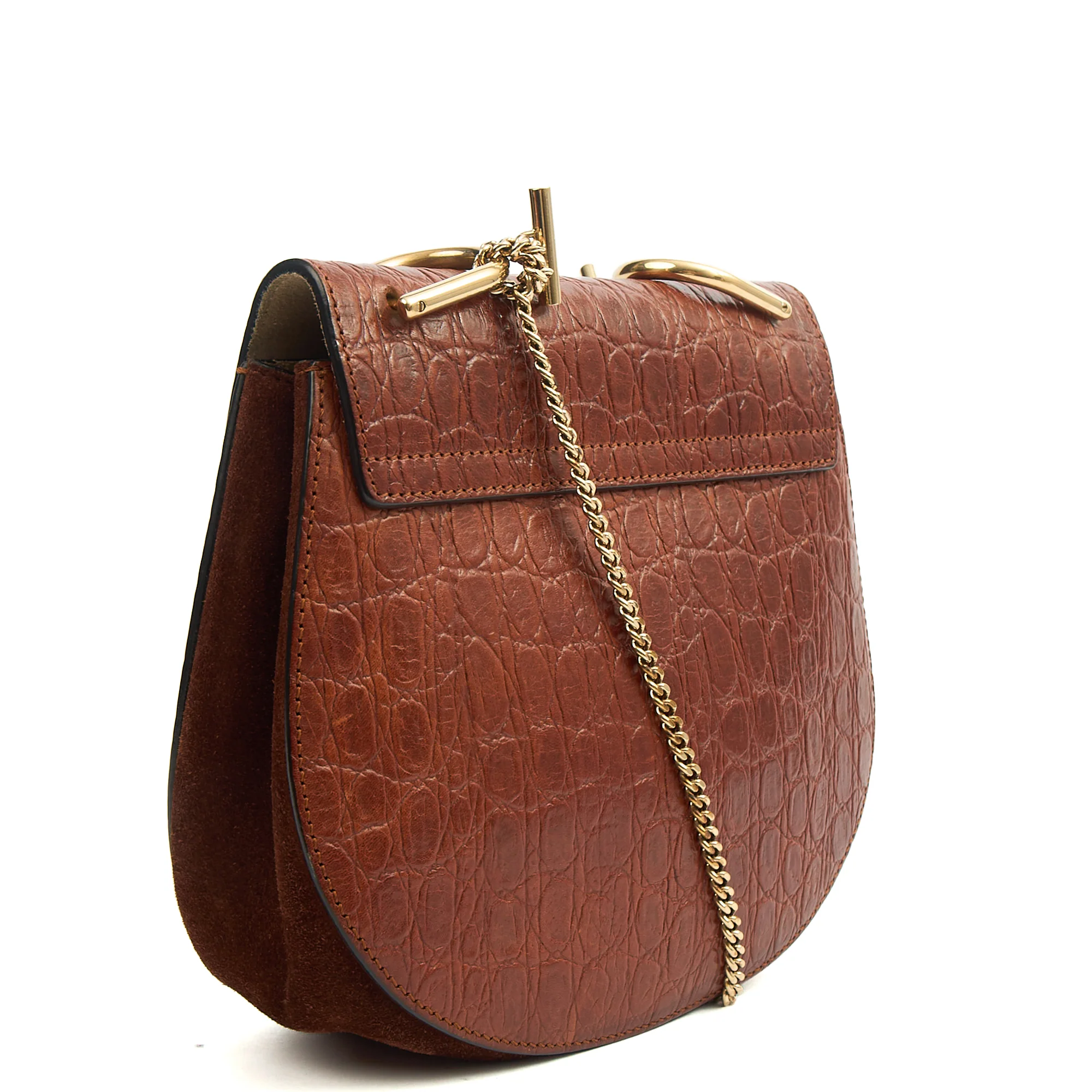 Picture of Chloe Cross Body Drew Small Shoulder Bag in Brown, Embossed Croco Calfskin