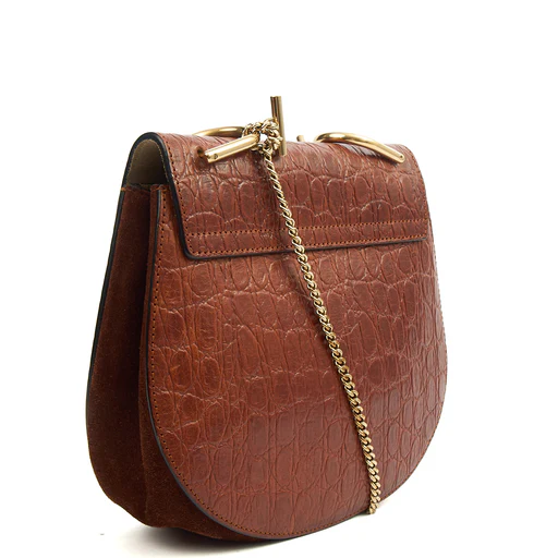 Picture of Chloe Cross Body Drew Small Shoulder Bag in Brown, Embossed Croco Calfskin