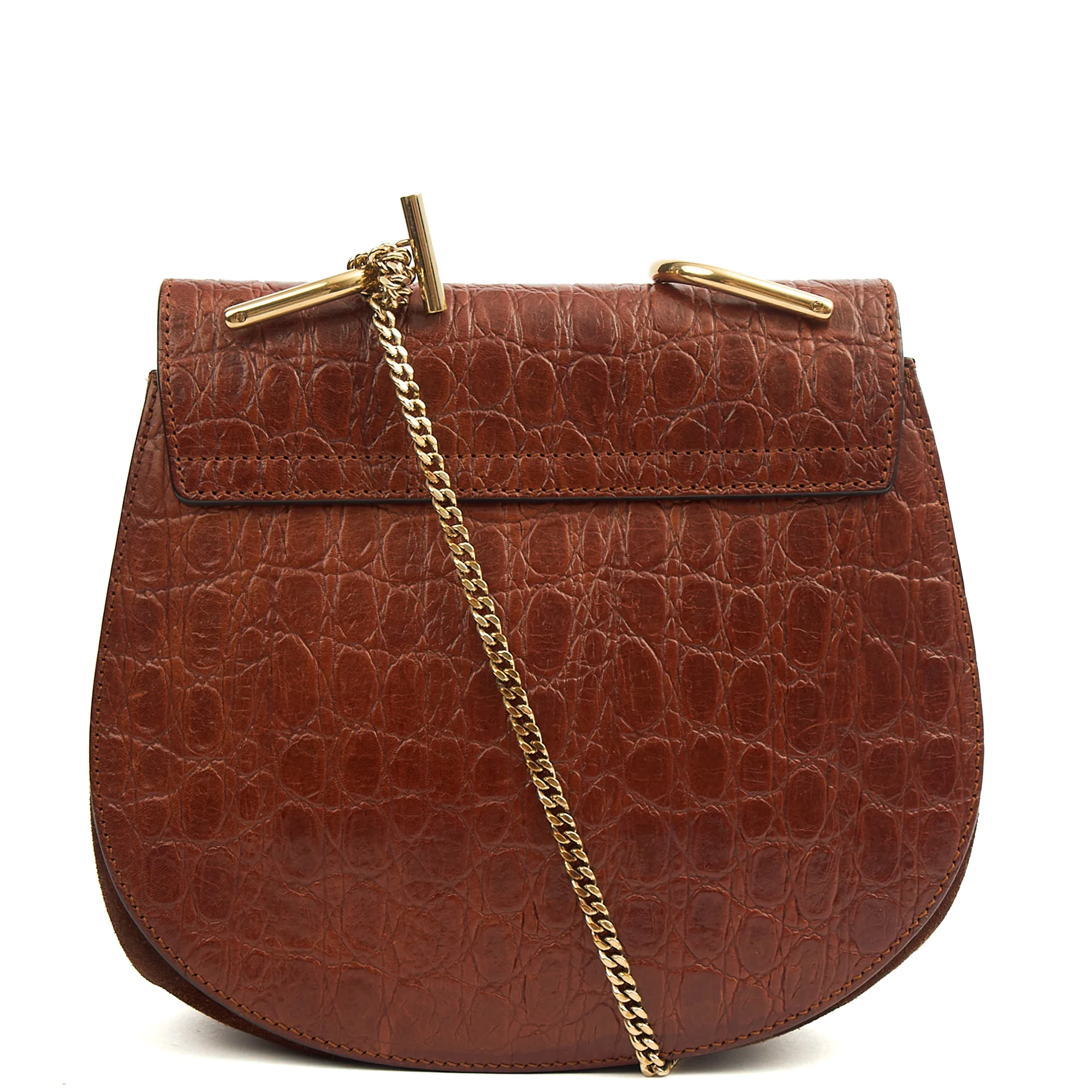 Picture of Chloe Cross Body Drew Small Shoulder Bag in Brown, Embossed Croco Calfskin