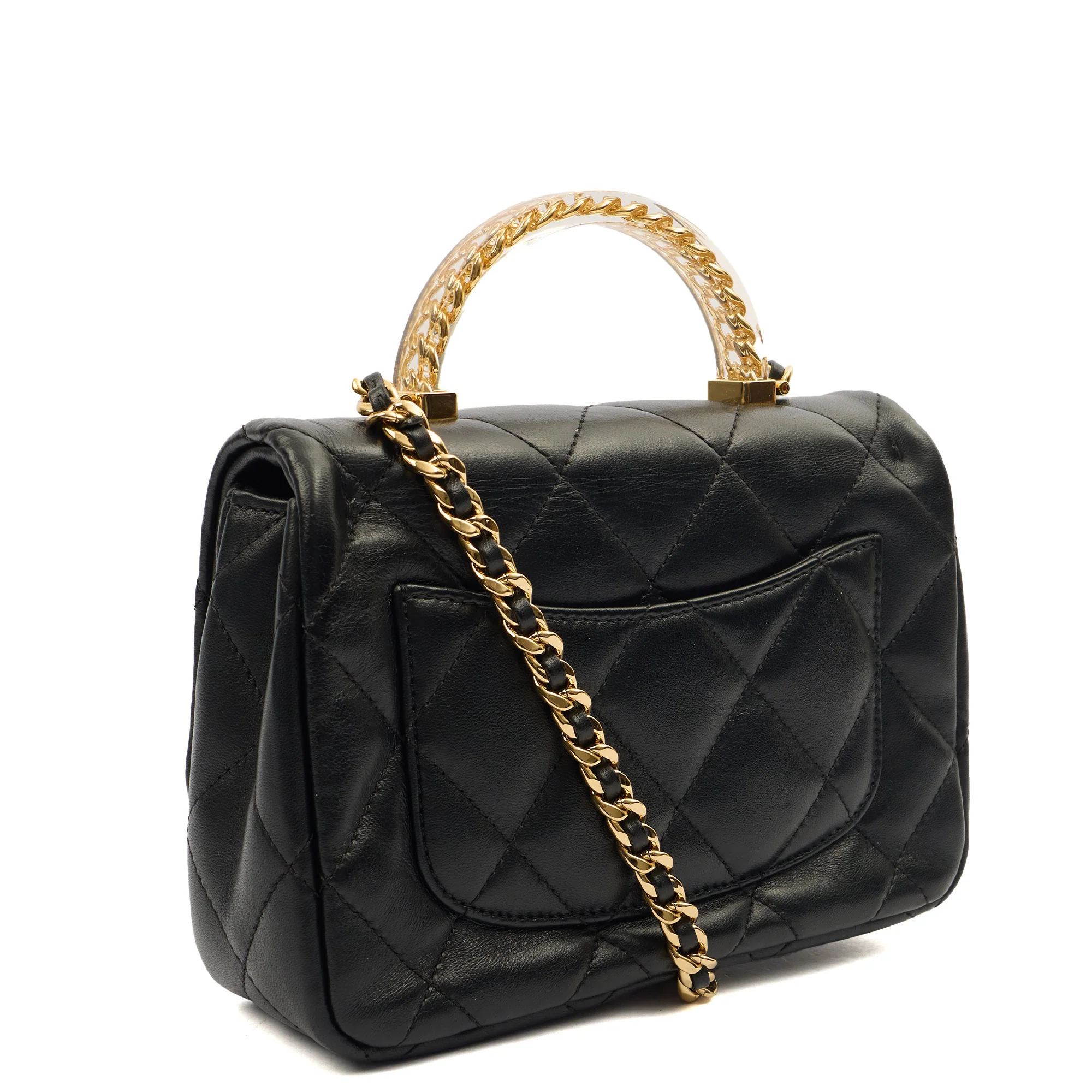 Picture of Chanel Top Handle Flap Bag with Top Handle - Small in Black, Lambskin Leather