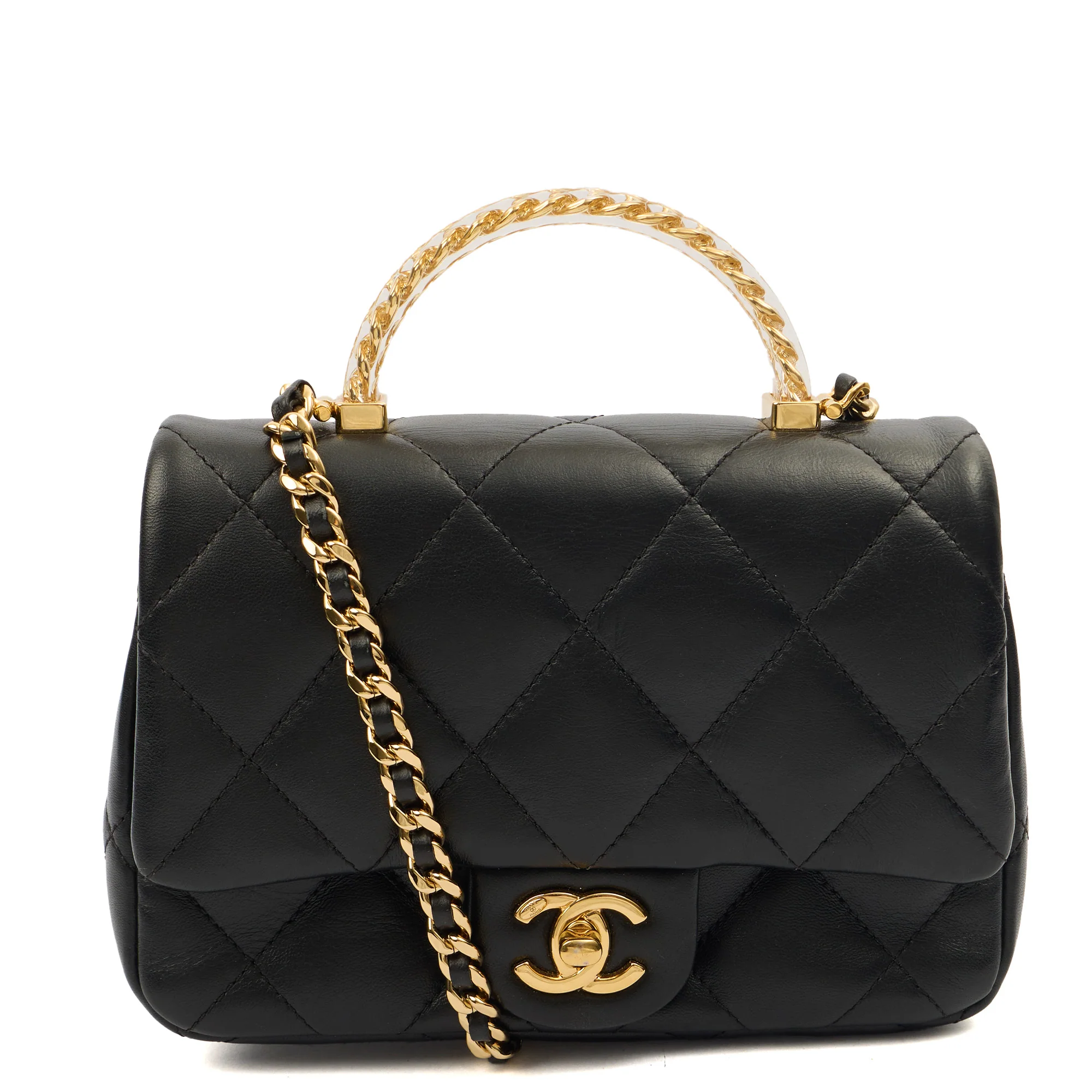 Picture of Chanel Top Handle Flap Bag with Top Handle - Small in Black, Lambskin Leather