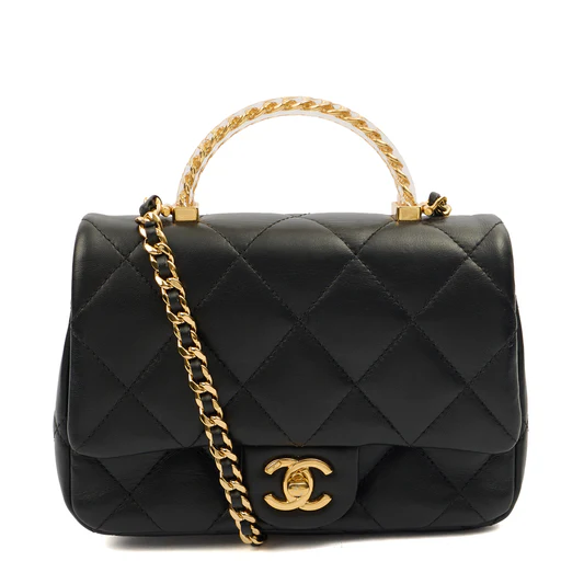 Picture of Chanel Top Handle Flap Bag with Top Handle - Small in Black, Lambskin Leather