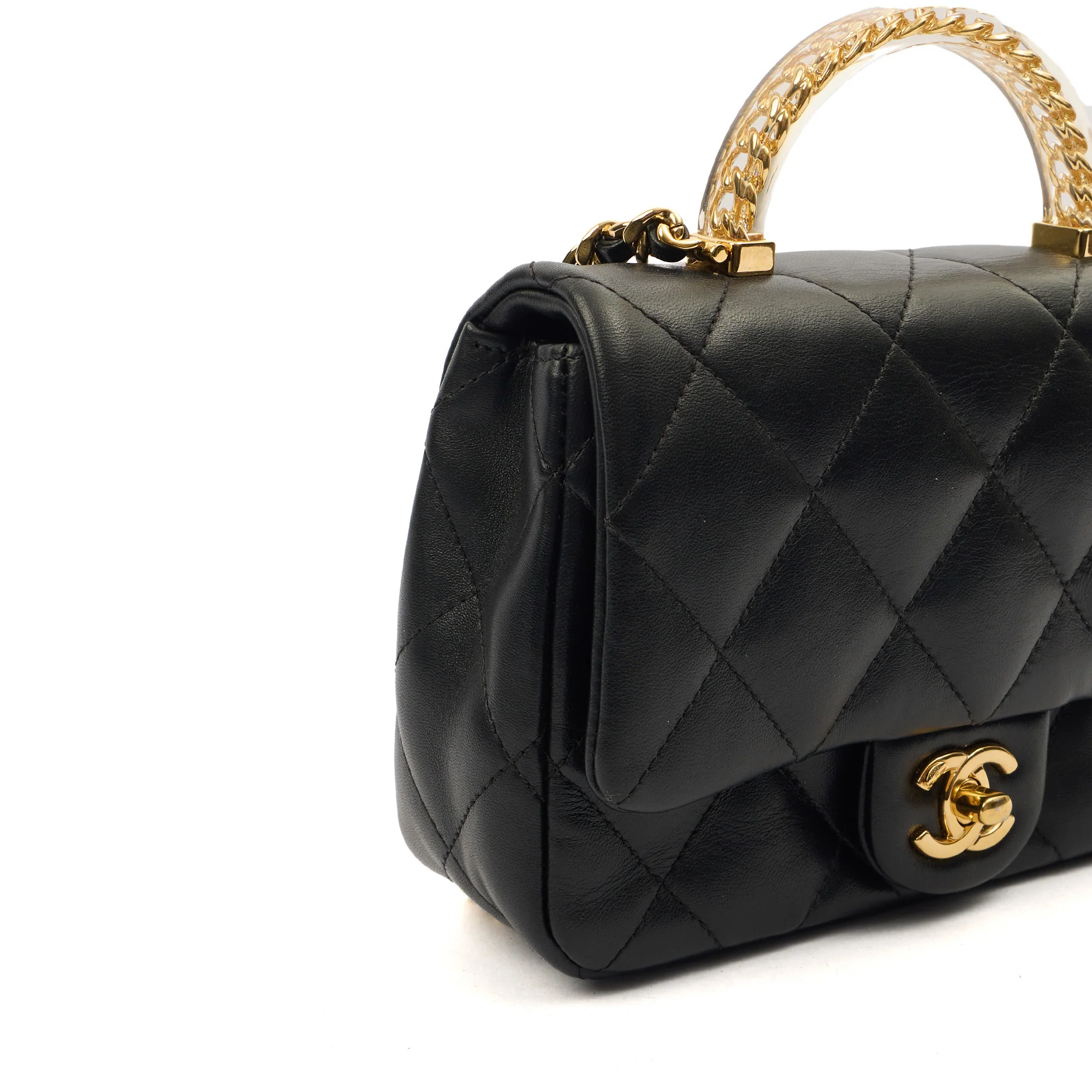 Picture of Chanel Top Handle Flap Bag with Top Handle - Small in Black, Lambskin Leather
