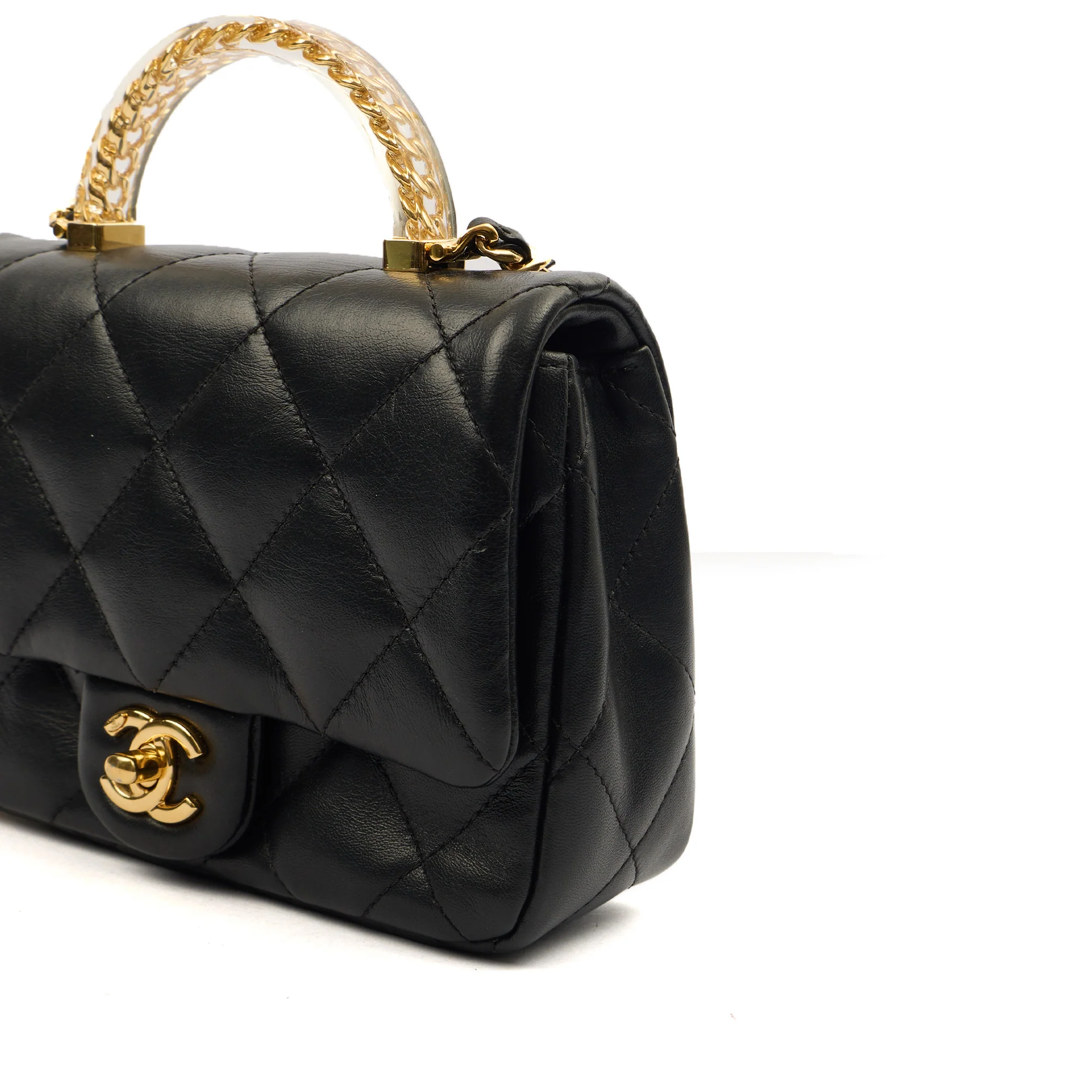 Picture of Chanel Top Handle Flap Bag with Top Handle - Small in Black, Lambskin Leather