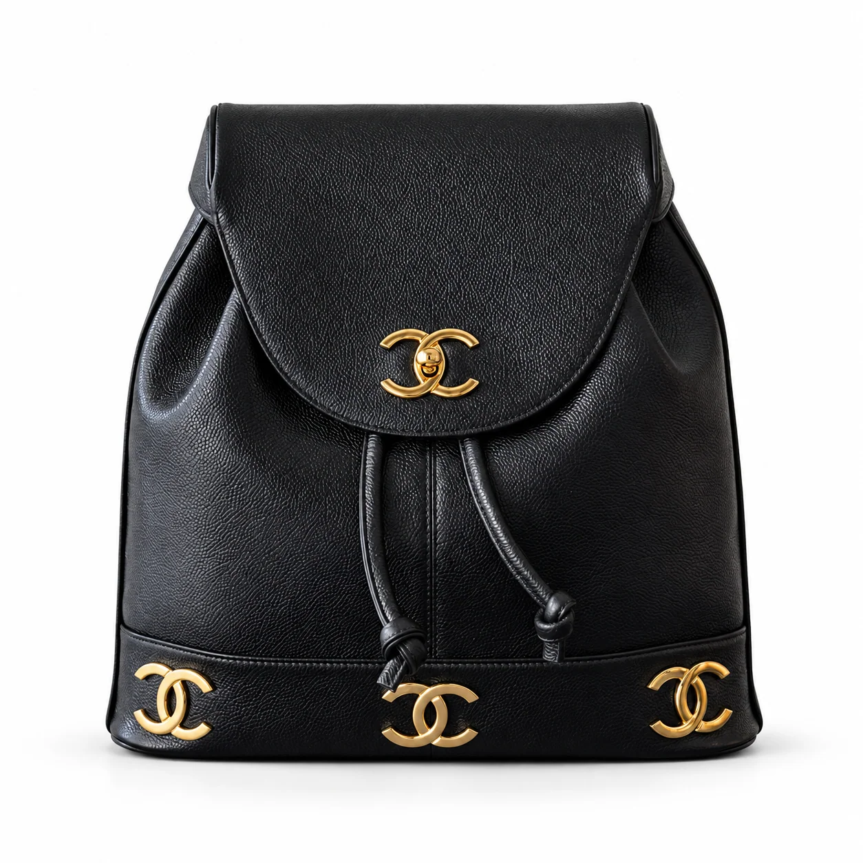 Chanel Vintage Double CC Backpack in Black front view